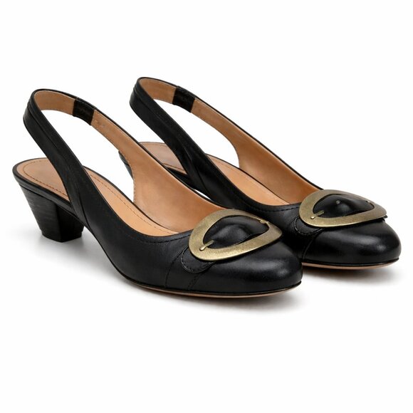 Bandolino Shoes - BANDOLINO Black Leather Slingback Buckle Shoes 7.5